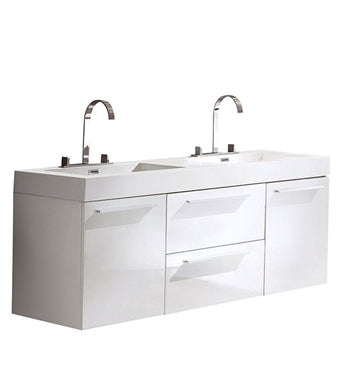 Fresca Opulento 54" White Modern Double Sink Cabinet w/ Integrated Sinks