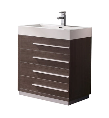 Fresca Livello 30" Gray Oak Modern Bathroom Cabinet w/ Integrated Sink