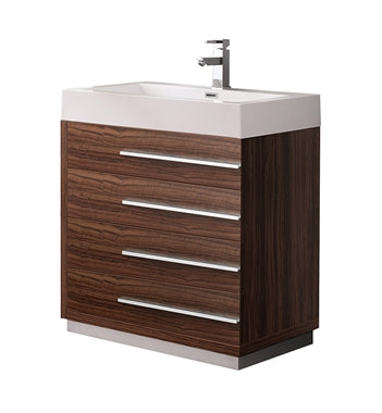 Fresca Livello 30" Walnut Modern Bathroom Cabinet w/ Integrated Sink