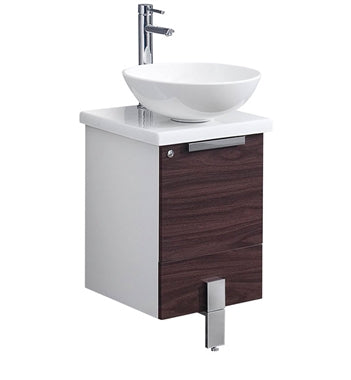 Fresca Adour 16" Dark Walnut Modern Bathroom Cabinet w/ Top & Vessel Sink