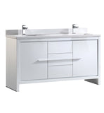 Fresca Allier 60" White Modern Double Sink Bathroom Cabinet w/ Top & Sinks