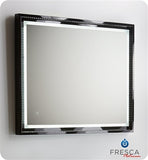 Fresca Platinum Wave 32" Glossy Black Bathroom Mirror w/ LED Lighting & Fog-Free System