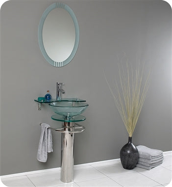 Fresca Ovale 24" Modern Glass Bathroom Vanity w/ Frosted Edge Mirror