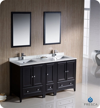 Fresca Oxford 60" Espresso Traditional Double Sink Bathroom Vanity