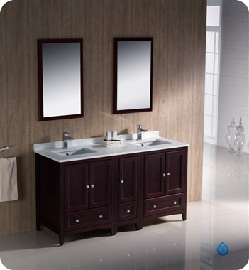 Fresca Oxford 60" Mahogany Traditional Double Sink Bathroom Vanity