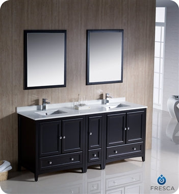 Fresca Oxford 72" Espresso Traditional Double Sink Bathroom Vanity