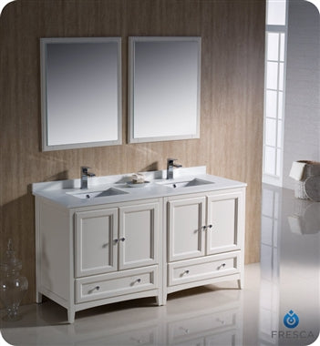 Fresca Oxford 60" Antique White Traditional Double Sink Bathroom Vanity