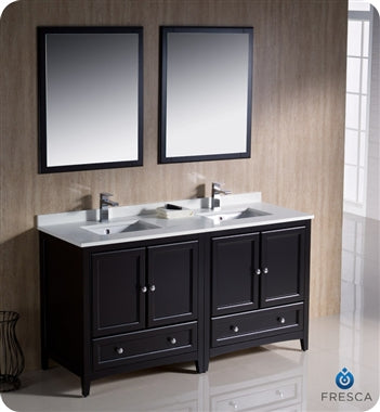 Fresca Oxford 60" Espresso Traditional Double Sink Bathroom Vanity