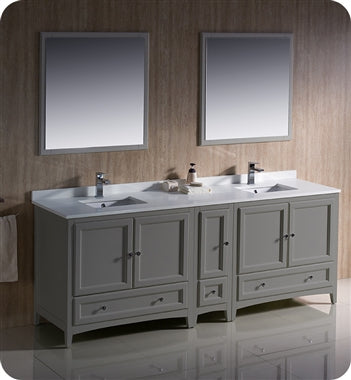Fresca Oxford 84" Gray Traditional Double Sink Bathroom Vanity