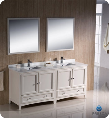 Fresca Oxford 72" Antique White Traditional Double Sink Bathroom Vanity