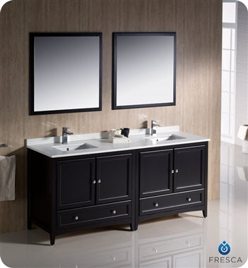 Fresca Oxford 72" Espresso Traditional Double Sink Bathroom Vanity