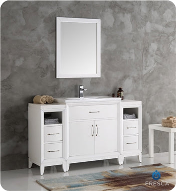 Fresca Cambridge 54" White Traditional Bathroom Vanity w/ Mirror