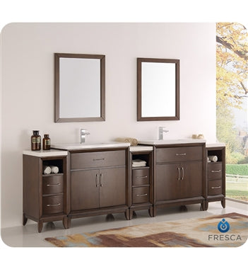 Fresca Cambridge 96" Antique Coffee Double Sink Traditional Bathroom Vanity w/ Mirrors