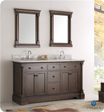 Fresca Kingston 60" Antique Coffee Double Sink Traditional Bathroom Vanity w/ Mirrors