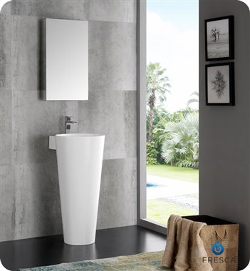 Fresca Messina 16" White Pedestal Sink w Medicine Cabinet - Modern Bathroom Vanity