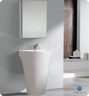 Fresca Parma 24" White Pedestal Sink w/ Medicine Cabinet - Modern Bathroom Vanity