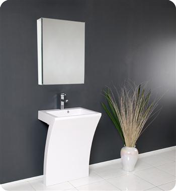 Fresca Quadro 23" White Pedestal Sink w/ Medicine Cabinet - Modern Bathroom Vanity