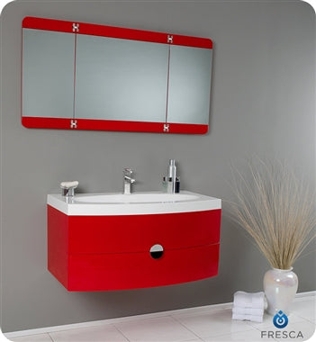 Fresca Energia 36" Red Modern Bathroom Vanity w/ Three Panel Folding Mirror