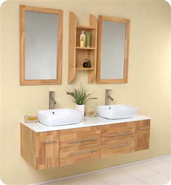 Fresca Bellezza 59" Natural Wood Modern Double Vessel Sink Bathroom Vanity