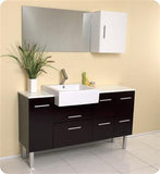 Fresca Serio 56" Espresso Modern Bathroom Vanity w/ Mirror & Side Cabinet