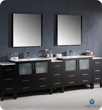 Fresca Torino 108" Espresso Modern Double Sink Bathroom Vanity w/ 3 Side Cabinets & Integrated Sinks