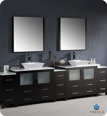 Fresca Torino 108" Espresso Modern Double Sink Bathroom Vanity w/ 3 Side Cabinets & Vessel Sinks