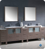 Fresca Torino 108" Gray Oak Modern Double Sink Bathroom Vanity w/ 3 Side Cabinets & Integrated Sinks