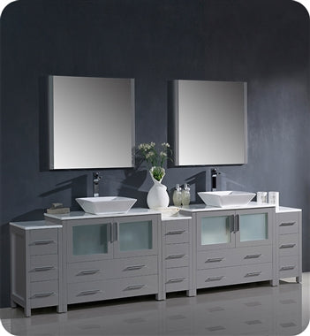 Fresca Torino 108" Gray Modern Double Sink Bathroom Vanity w/ 3 Side Cabinets & Vessel Sinks