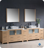 Fresca Torino 108" Light Oak Modern Double Sink Bathroom Vanity w/ 3 Side Cabinets & Vessel Sinks