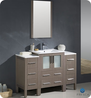 Fresca Torino 48" Gray Oak Modern Bathroom Vanity w/ 2 Side Cabinets & Integrated Sink