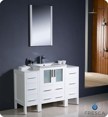 Fresca Torino 48" White Modern Bathroom Vanity w/ 2 Side Cabinets & Integrated Sink