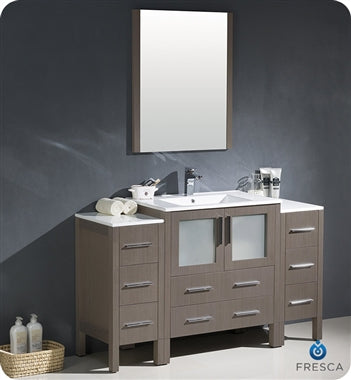 Fresca Torino 54" Gray Oak Modern Bathroom Vanity w/ 2 Side Cabinets & Integrated Sink
