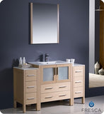 Fresca Torino 54" Light Oak Modern Bathroom Vanity w/ 2 Side Cabinets & Integrated Sink