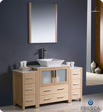 Fresca Torino 54" Light Oak Modern Bathroom Vanity w/ 2 Side Cabinets & Vessel Sink