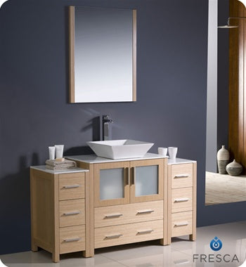 Fresca Torino 54" Light Oak Modern Bathroom Vanity w/ 2 Side Cabinets & Vessel Sink