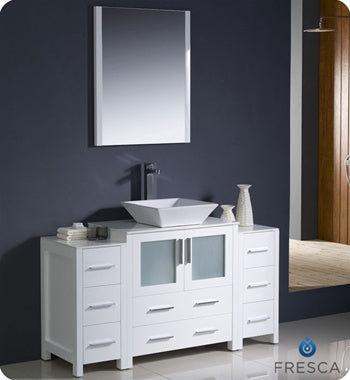 Fresca Torino 54" White Modern Bathroom Vanity w/ 2 Side Cabinets & Vessel Sink
