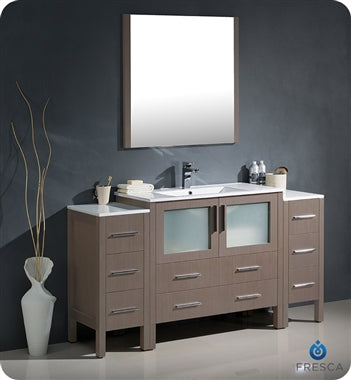 Fresca Torino 60" Gray Oak Modern Bathroom Vanity w/ 2 Side Cabinets & Integrated Sink