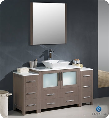 Fresca Torino 60" Gray Oak Modern Bathroom Vanity w/ 2 Side Cabinets & Vessel Sink
