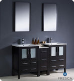 Fresca Torino 60" Espresso Modern Double Sink Bathroom Vanity w/ Side Cabinet & Integrated Sinks