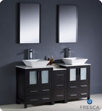 Fresca Torino 60" Espresso Modern Double Sink Bathroom Vanity w/ Side Cabinet & Vessel Sinks