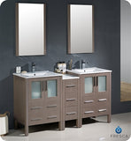Fresca Torino 60" Gray Oak Modern Double Sink Bathroom Vanity w/ Side Cabinet & Integrated Sinks