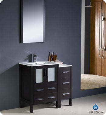 Fresca Torino 36" Espresso Modern Bathroom Vanity w/ Side Cabinet & Integrated Sinks