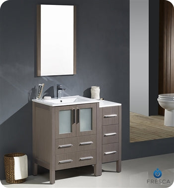 Fresca Torino 36" Gray Oak Modern Bathroom Vanity w/ Side Cabinet & Integrated Sinks