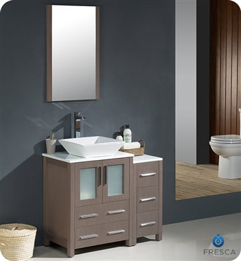 Fresca Torino 36" Gray Oak Modern Bathroom Vanity w/ Side Cabinet & Vessel Sink
