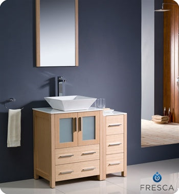 Fresca Torino 36" Light Oak Modern Bathroom Vanity w/ Side Cabinet & Vessel Sink