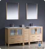 Fresca Torino 72" Light Oak Modern Double Sink Bathroom Vanity w/ Side Cabinet & Integrated Sinks