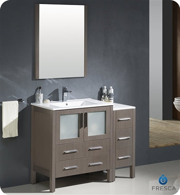 Fresca Torino 42" Gray Oak Modern Bathroom Vanity w/ Side Cabinet & Integrated Sink