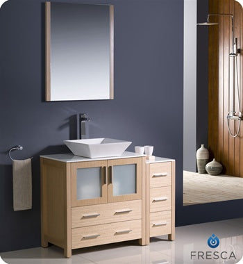 Fresca Torino 42" Light Oak Modern Bathroom Vanity w/ Side Cabinet & Vessel Sink