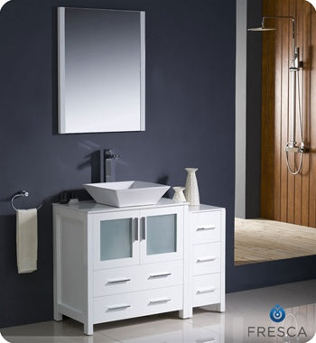 Fresca Torino 42" White Modern Bathroom Vanity w/ Side Cabinet & Vessel Sink