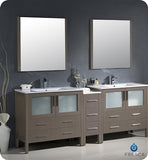 Fresca Torino 84" Gray Oak Modern Double Sink Bathroom Vanity w/ Side Cabinet & Integrated Sinks